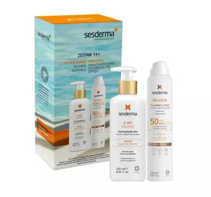 SESDERMA ZESTAW KOSMETYKÓW 1+1 SPRAY OCHRONNY SPF50 REPASKIN + MLECZKO DO CIAŁA C-VIT RADIANCE