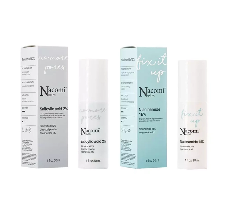  Nacomi Next Level zestaw serum No More Pores Kwas Salicylowy 2% + serum Fix It Up Niacynamide 15%